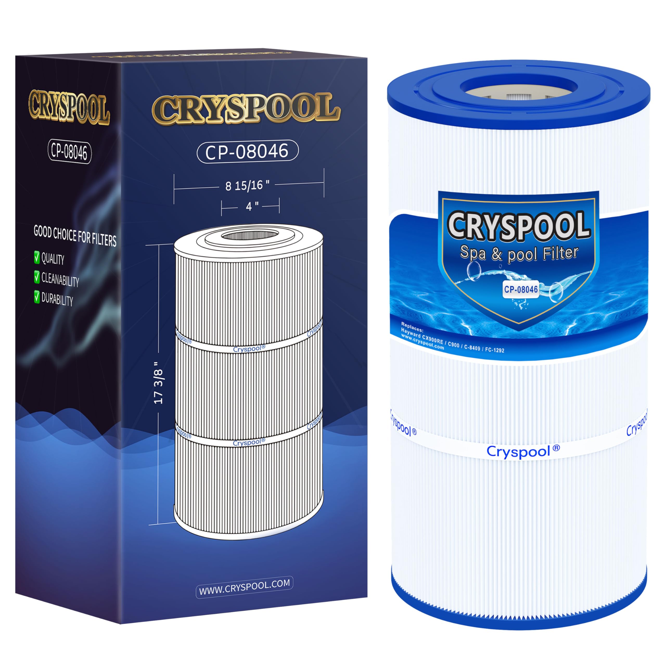 Cryspool cartucho frontal mostrando forma y ajuste, mejora la claridad del agua