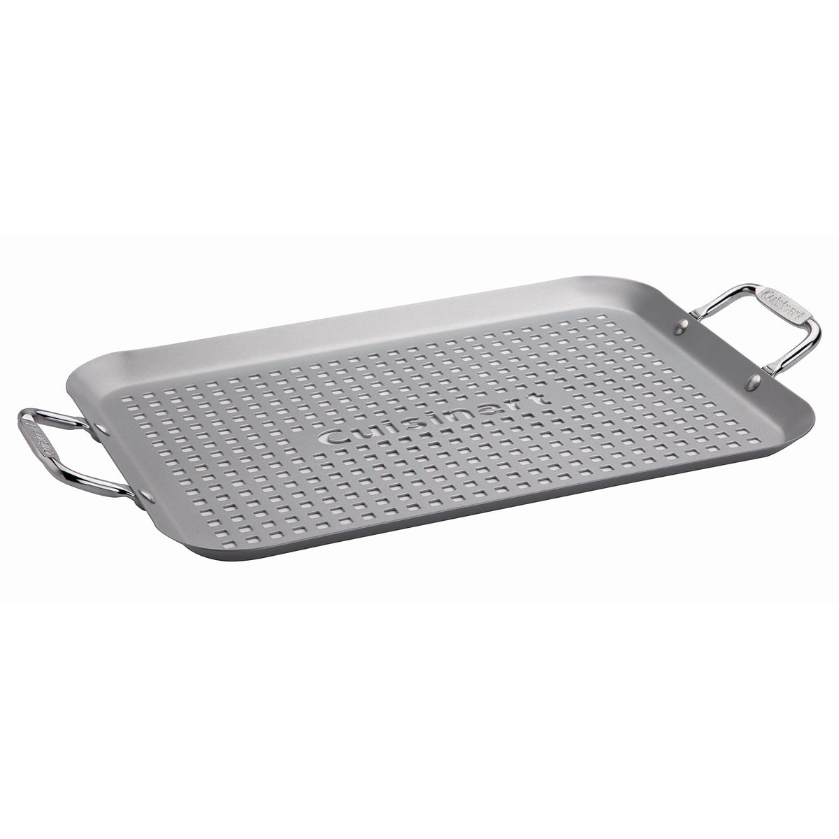 Cuisinart CNP-650 vista frontal que muestra bandeja y bordes elevados, práctico para asar