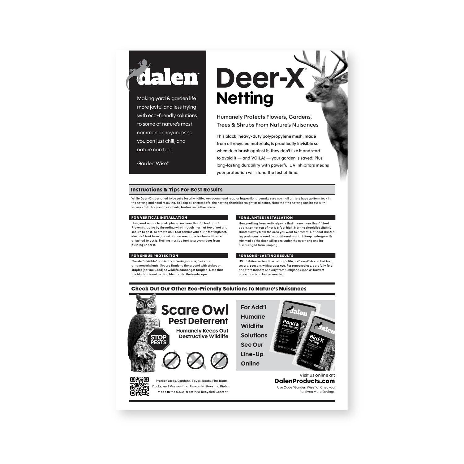Dalen Deer-X primer plano de la textura y malla resistente al clima