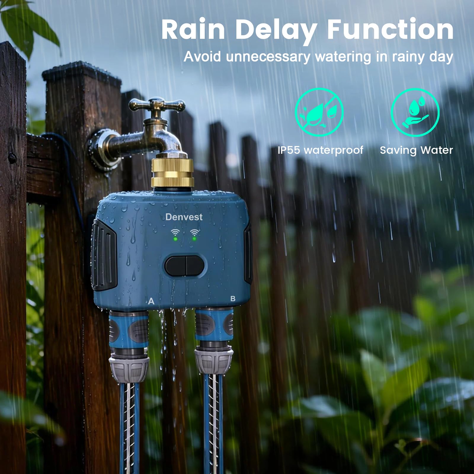 Denvest doble zona con mangueras demostrando riego independiente
