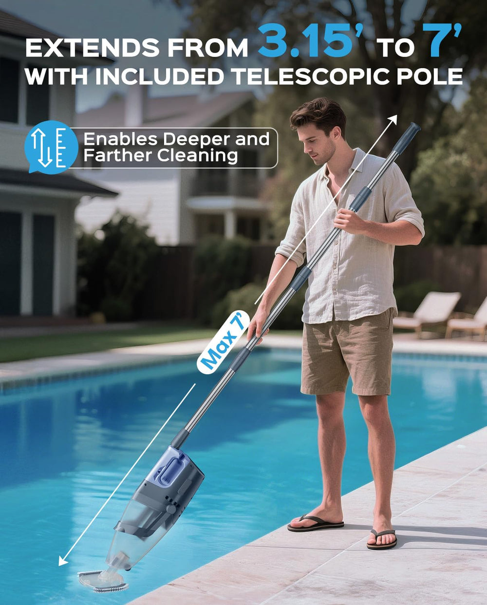 Dolplets palo telescópico extendido para acceso a fondo sin mojarse