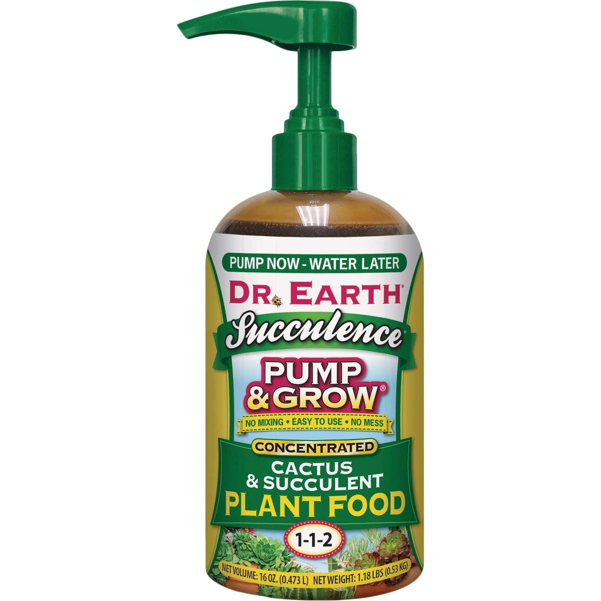 Dr. Earth botella frontal con dosificador, nutrición orgánica fácil