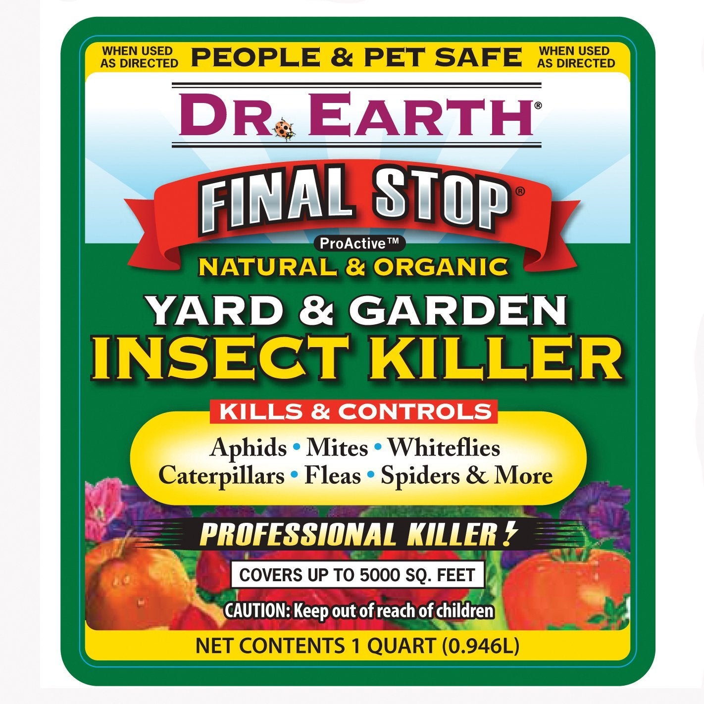Dr. Earth detalle de etiqueta con ingredientes botánicos y beneficio protector