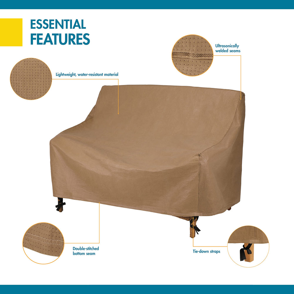 Duck Covers comparación de tamaño mostrando ajuste en loveseat
