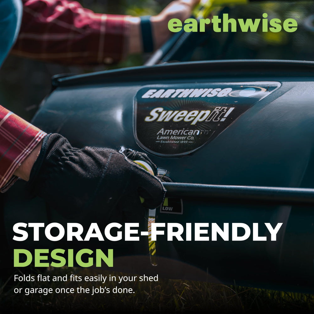 Earthwise junto a una persona para ver escala y maniobrabilidad