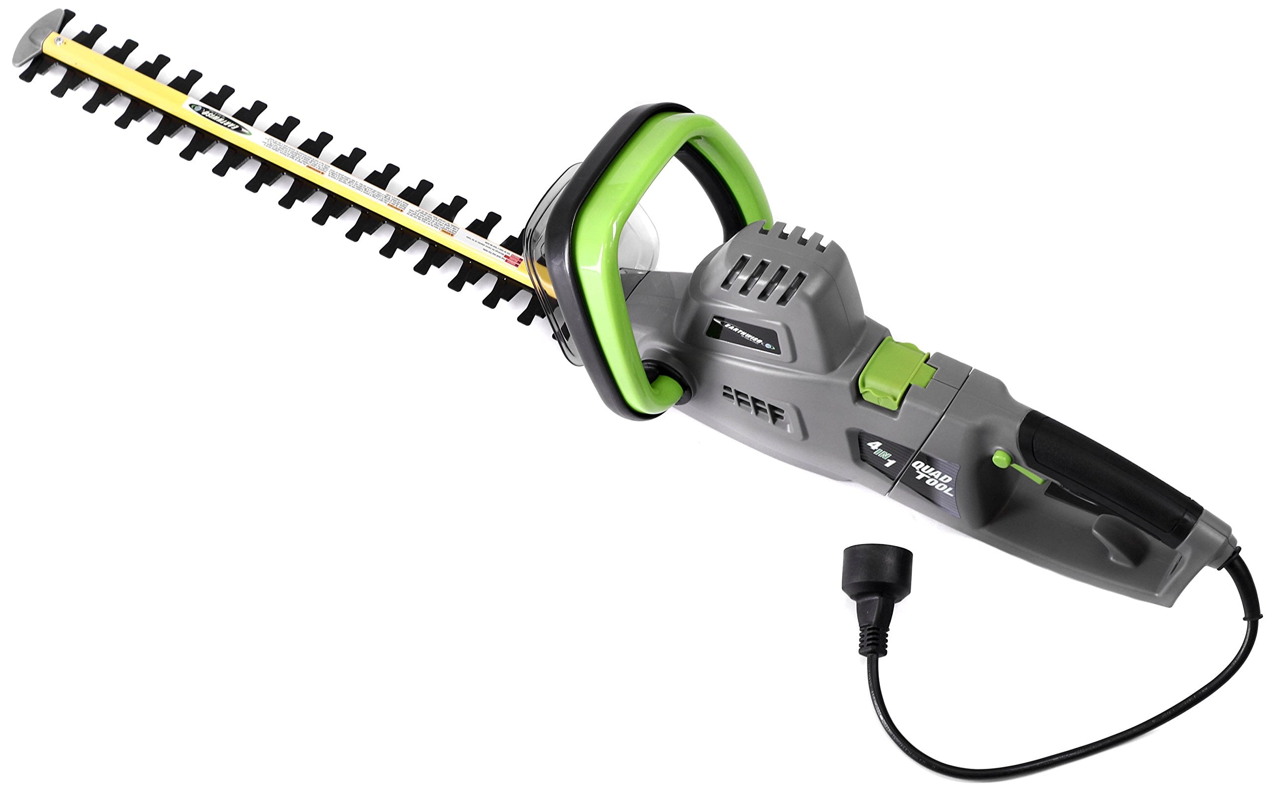 Earthwise CVP41810 cabezal cortasetos girado mostrando ángulo de corte ajustable