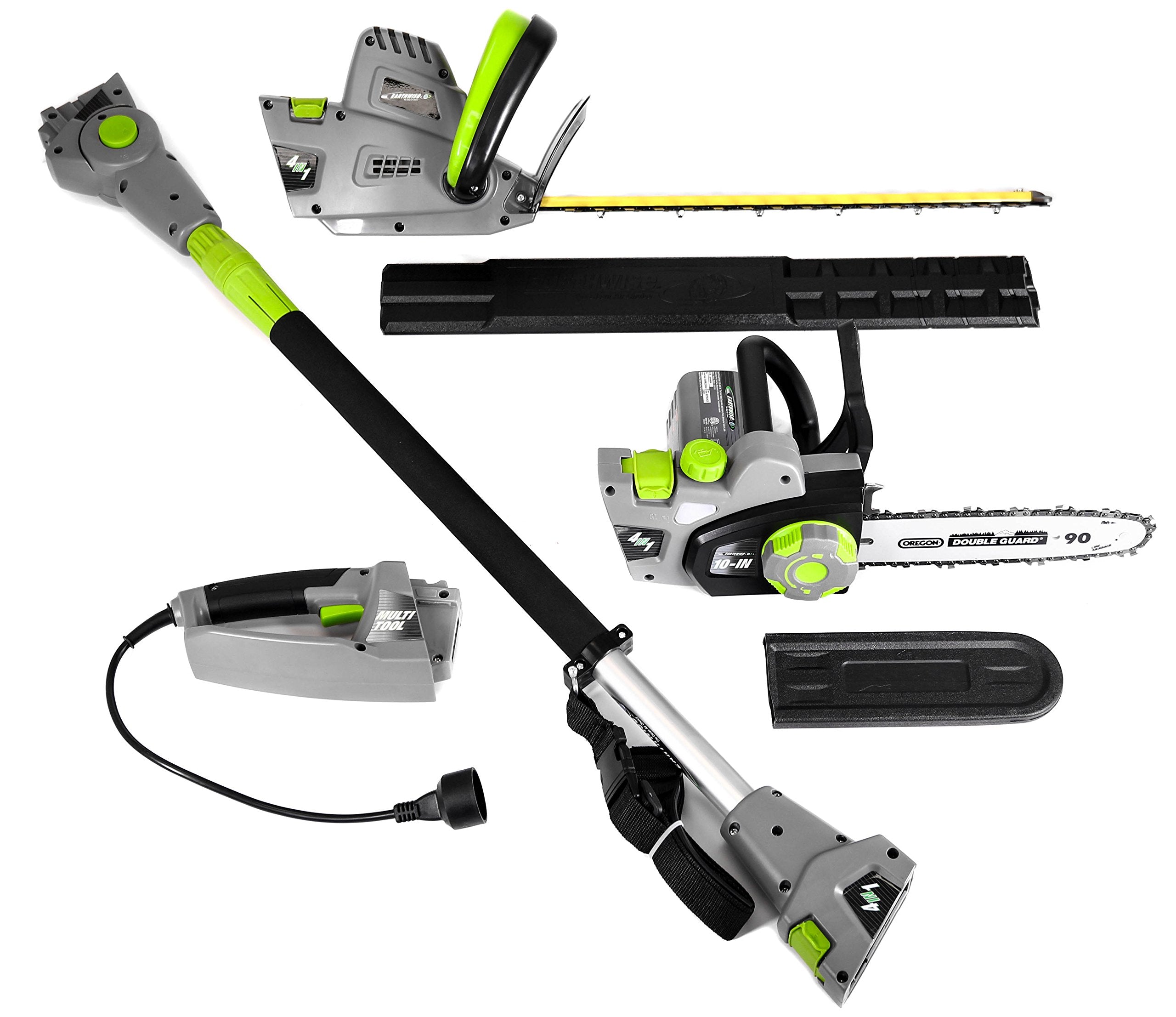 Earthwise CVP41810 vista frontal del equipo 4 en 1 mostrando versatilidad