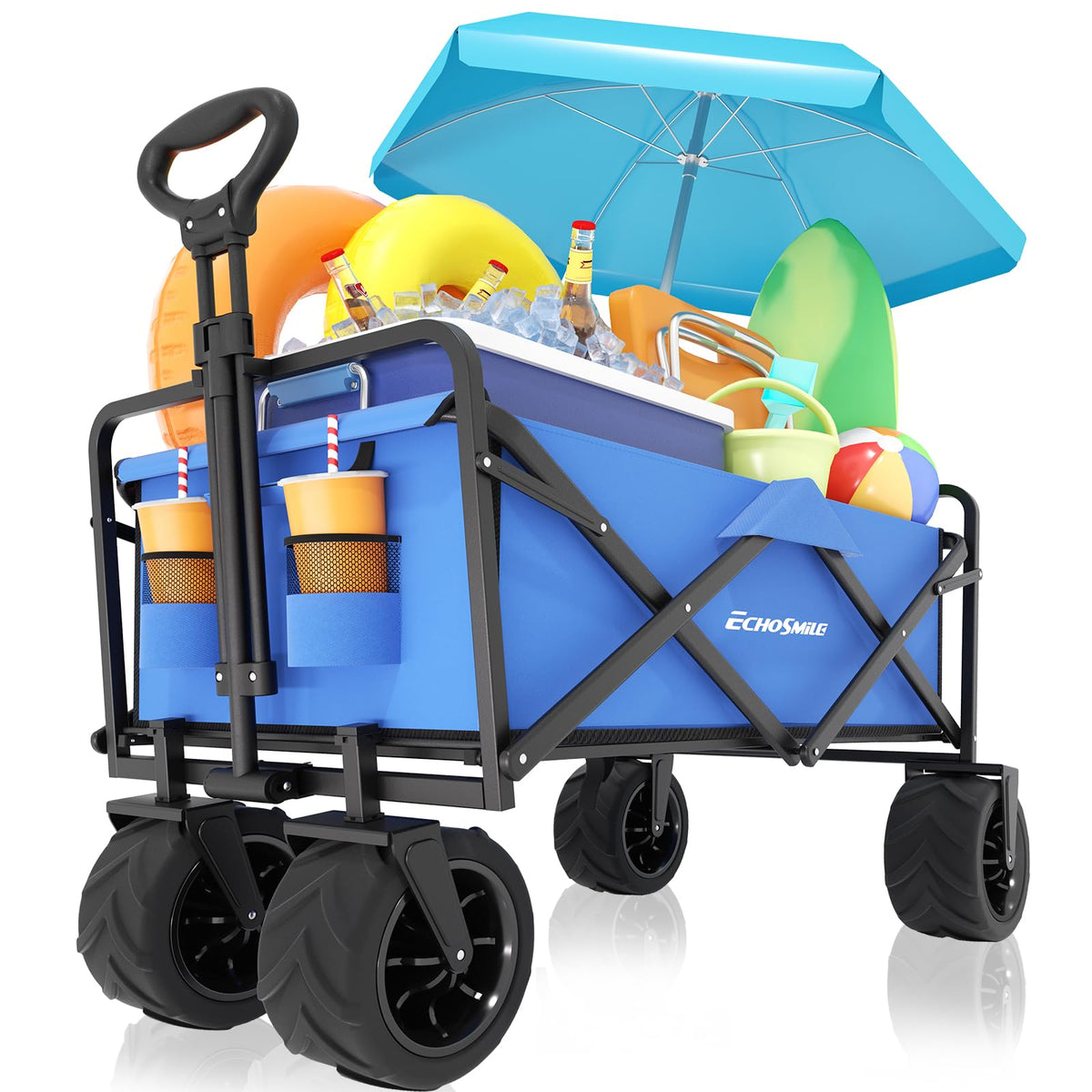 EchoSmile vista frontal del carrito mostrando capacidad y diseño resistente