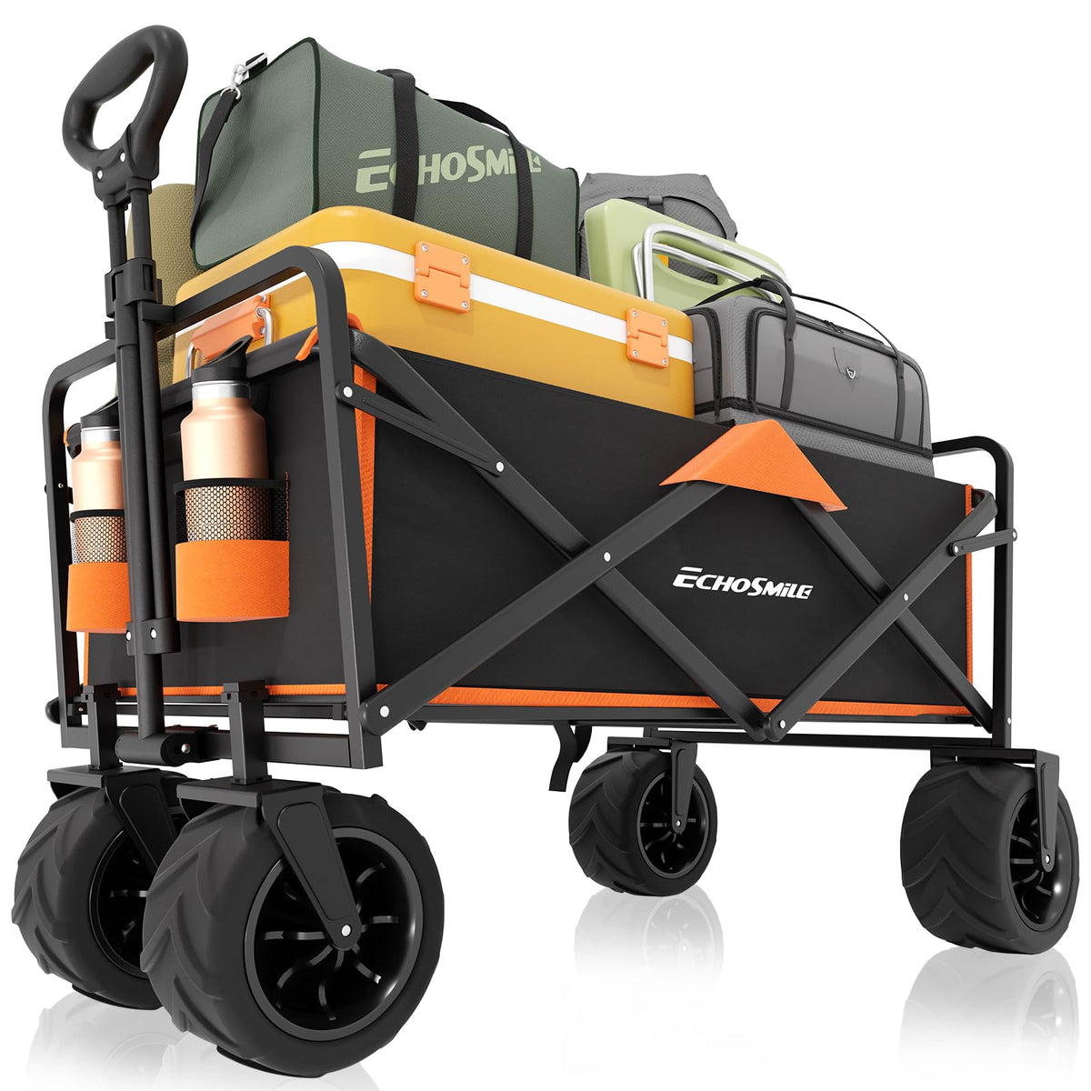 EchoSmile vista frontal del carro plegable con gran capacidad y estructura sólida