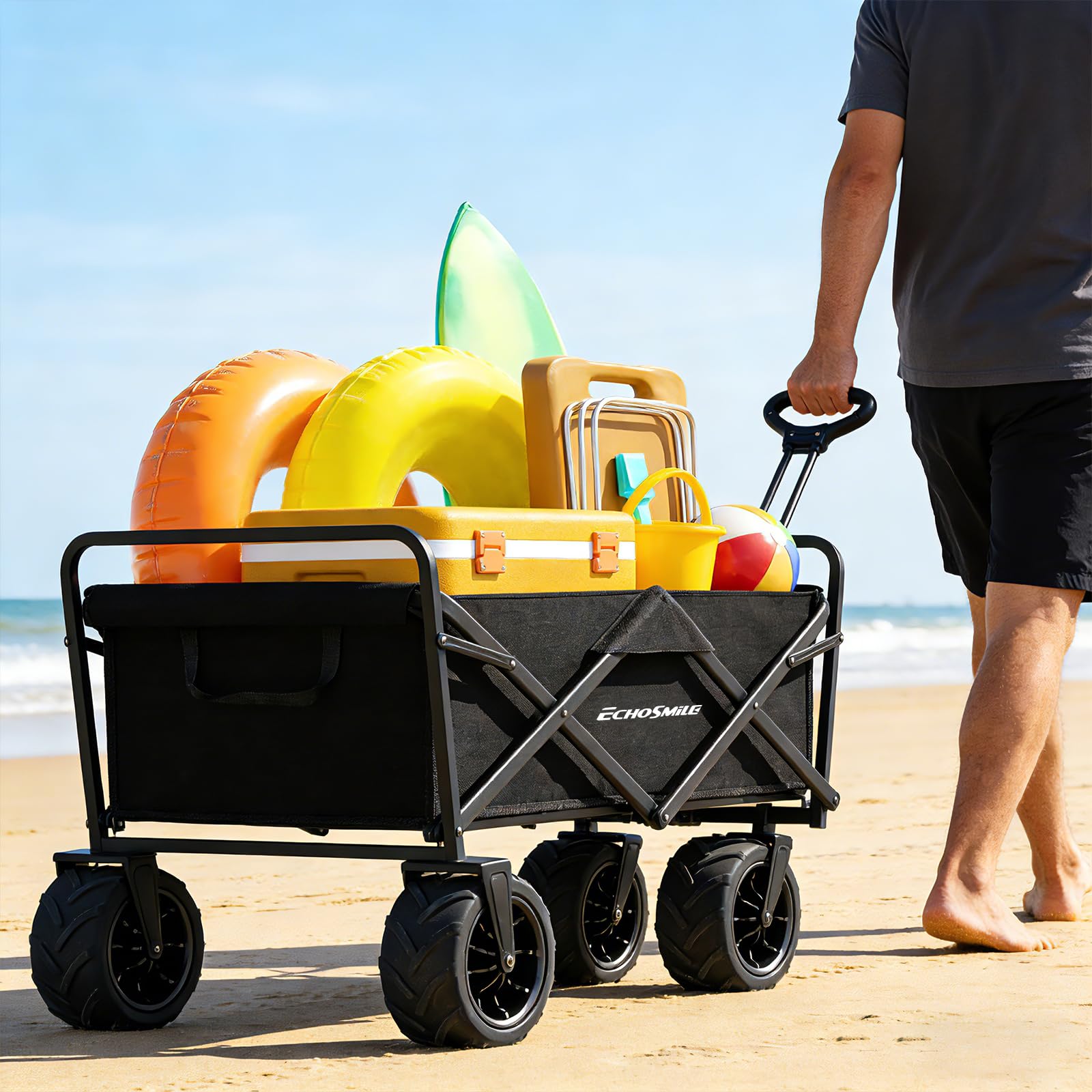 EchoSmile carrito plegado dentro del maletero para almacenamiento compacto y práctico