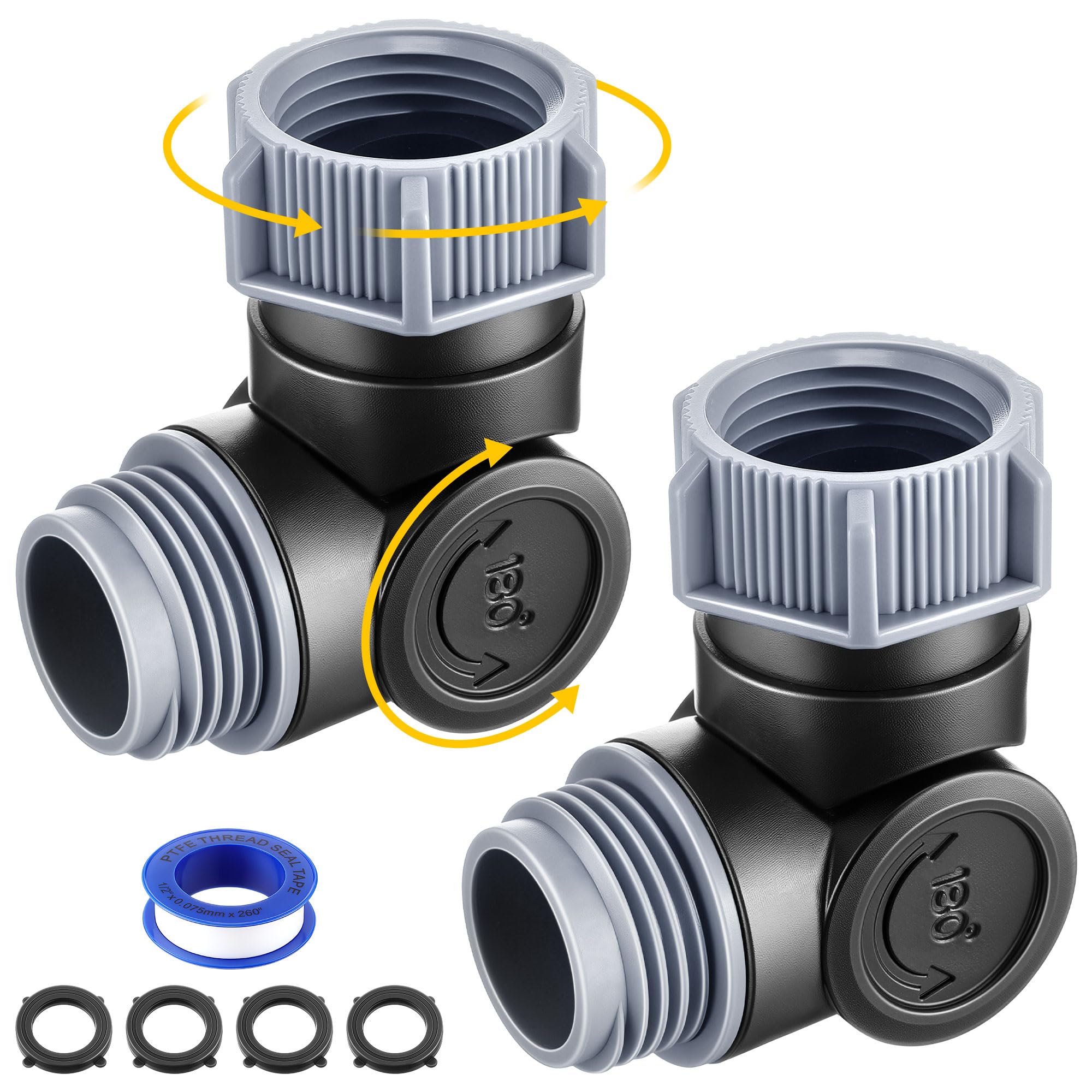 Enhon vista frontal del paquete de 2 adaptadores para manguera con rotación
