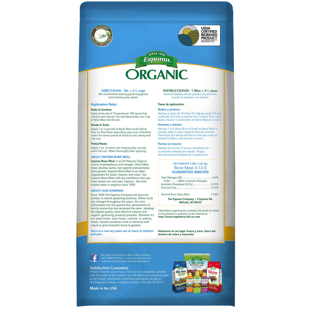 Espoma bone meal primer plano de la textura granular para mejor mezcla en suelo