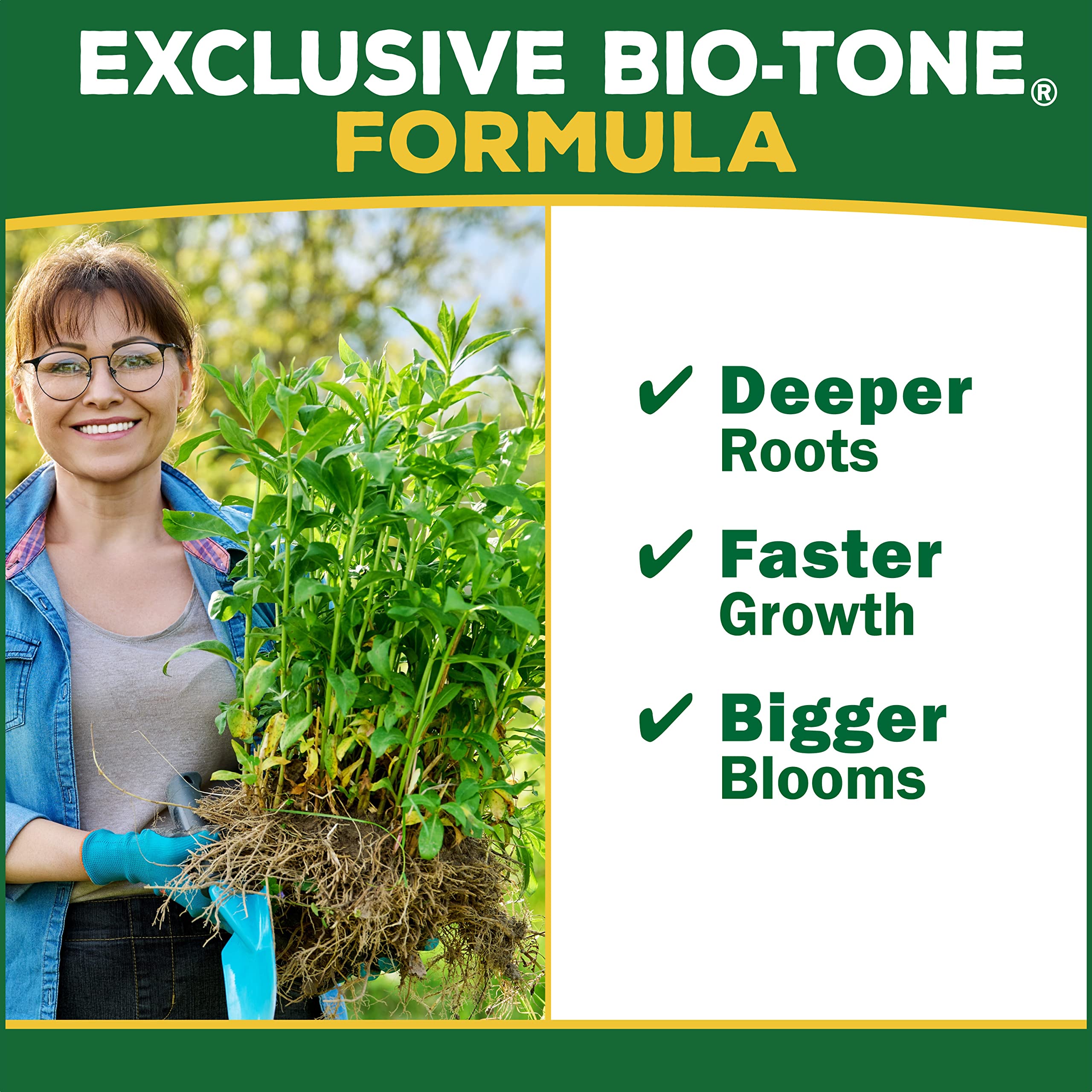 Espoma Garden-tone bolsa junto a mano para comparar tamaño, ayuda a calcular dosis
