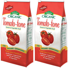 Espoma Tomato-Tone frente del paquete mostrando envase y beneficios para tomates