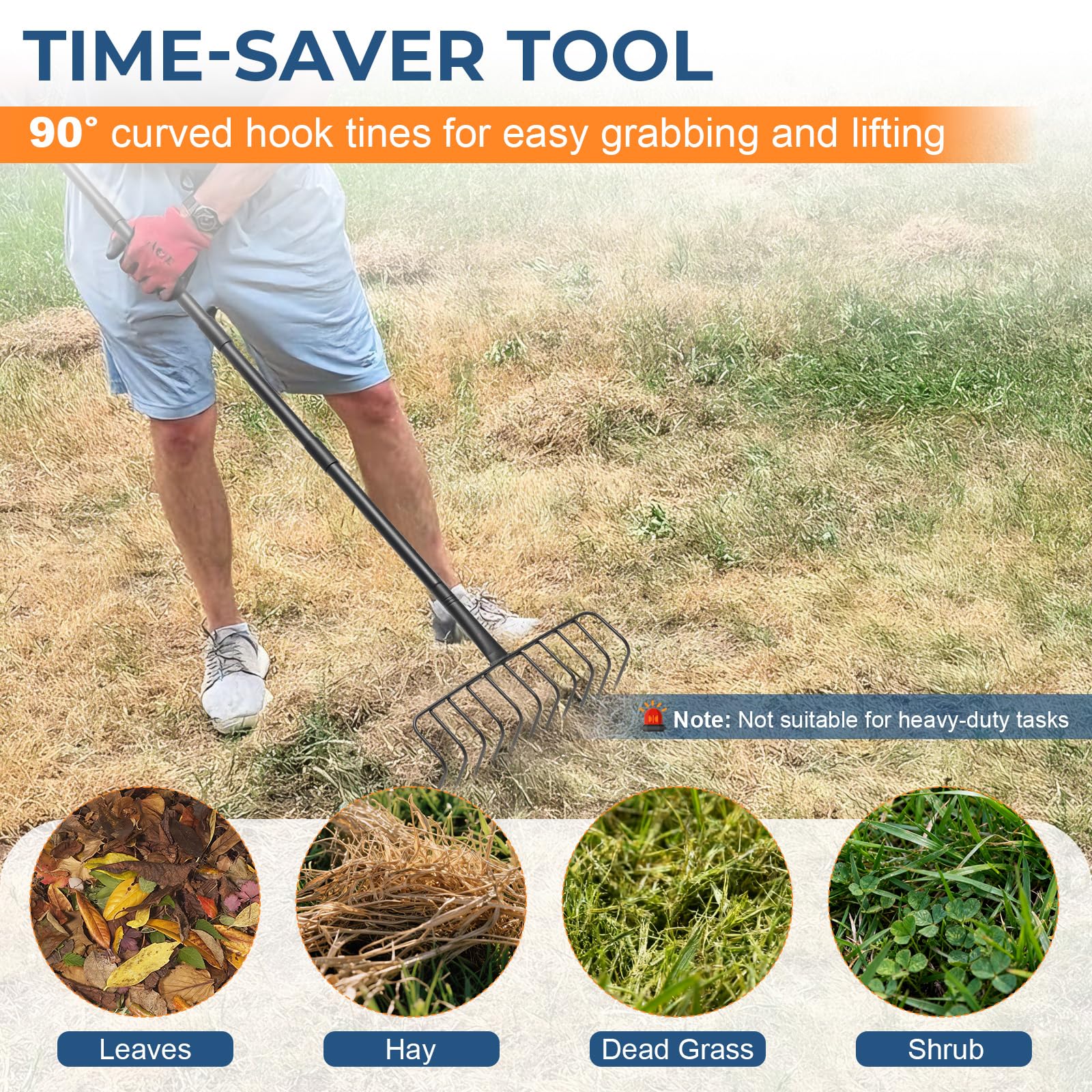 EUIJOIP rastrillo al lado de césped, rápido cubierta de 15.6 pulgadas