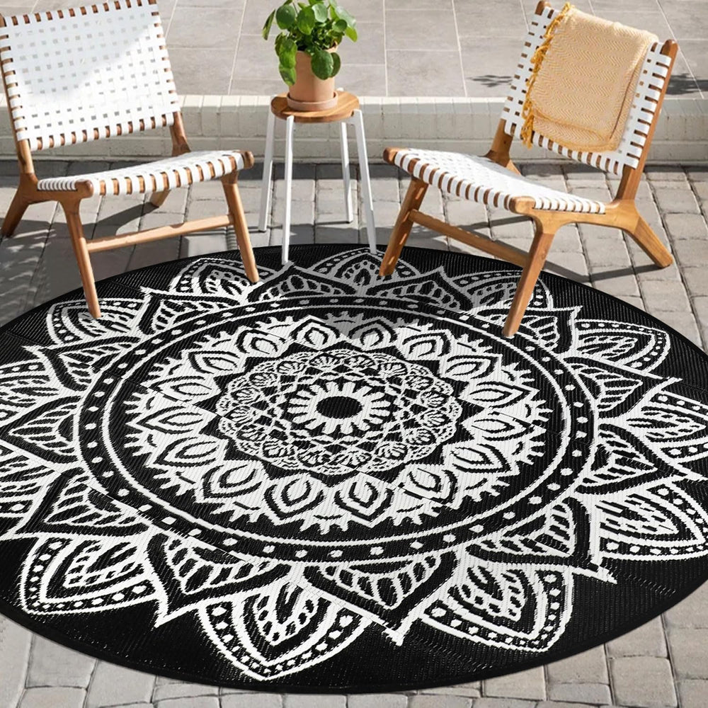 famibay alfombra redonda frontal mostrando diseño mandala y estética boho