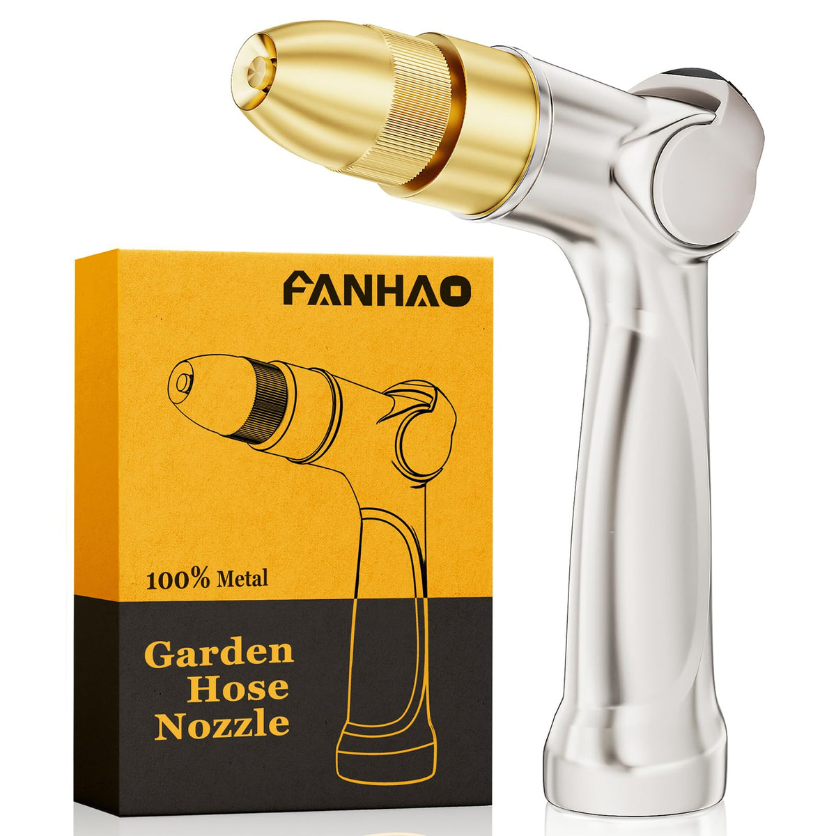 FANHAO boquilla metálica frontal mostrando diseño robusto y durabilidad