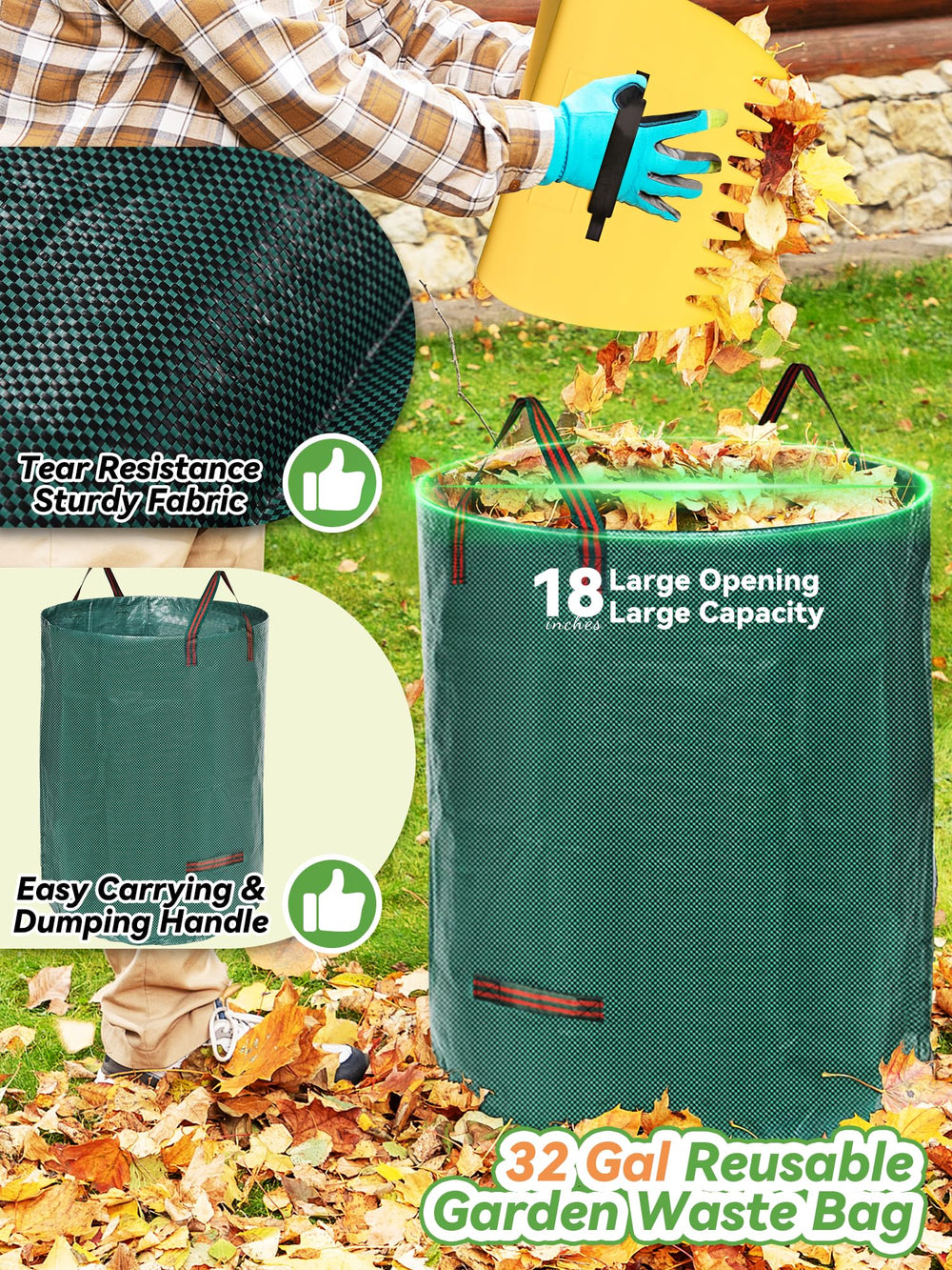 Feblomst bolsa 32 gal llena para transportar residuos sin rasgaduras