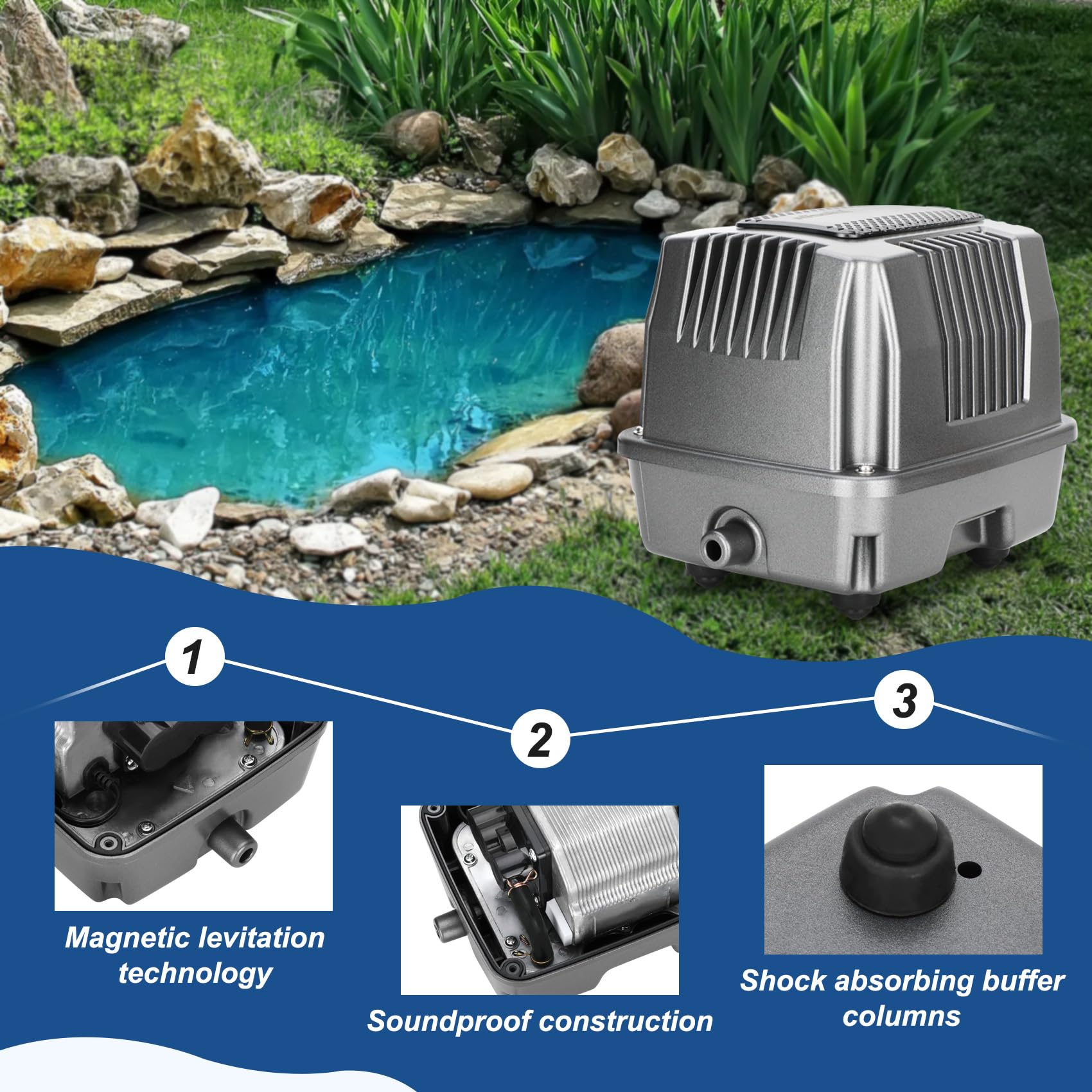 FERUERW aerador instalado en estanque manteniendo agua clara y oxigenada