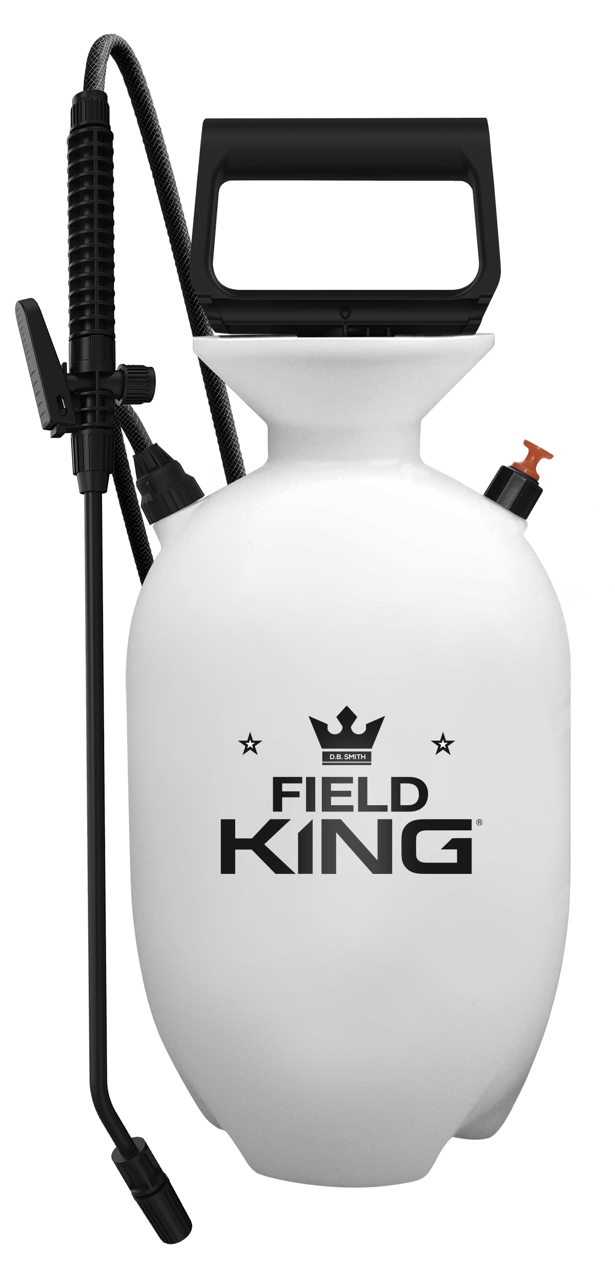 FIELD KING vista frontal del pulverizador mostrando tamaño y asa ergonómica