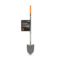 Fiskars pala Pro 60" vista frontal, herramienta robusta lista para cavar