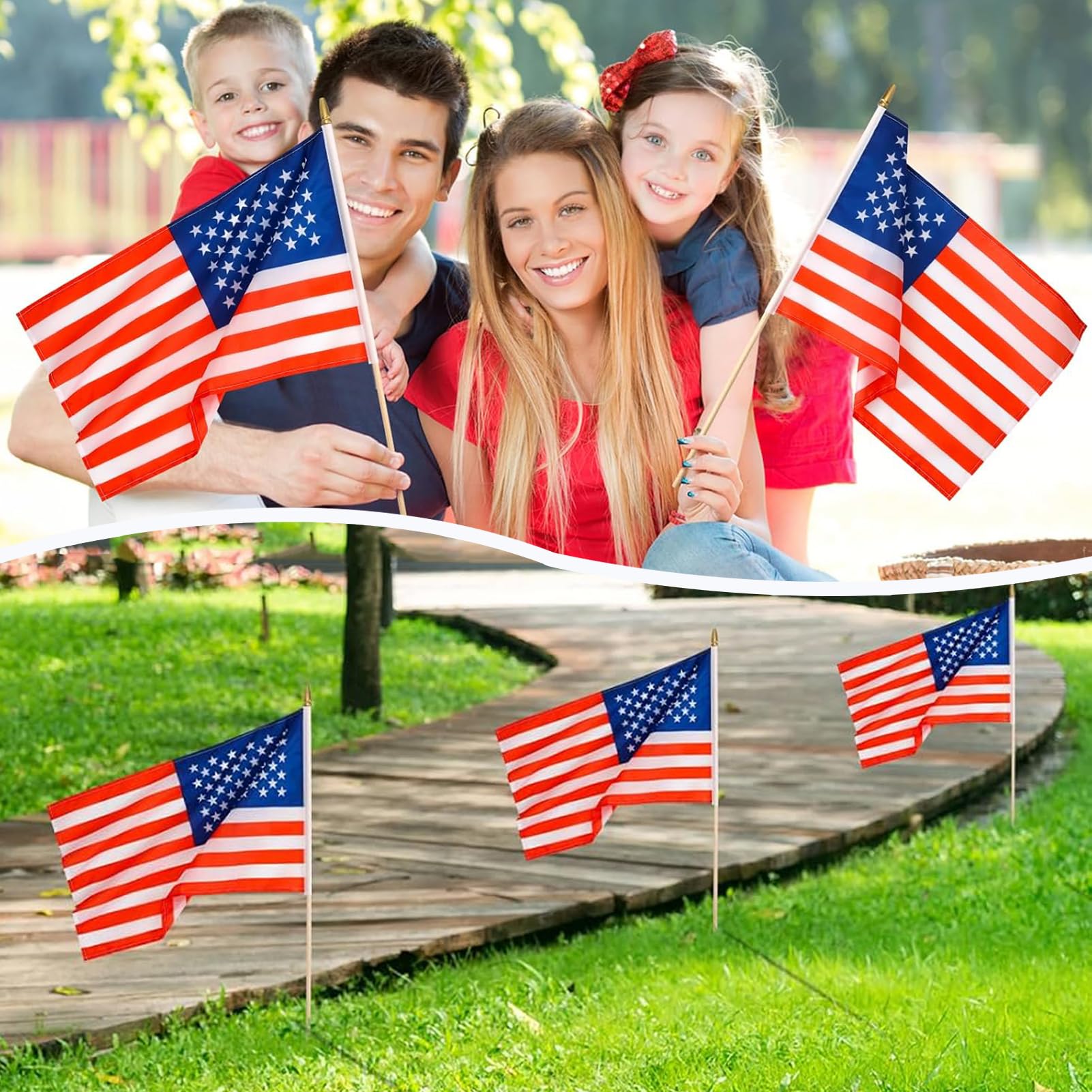 FLAGMESAGE banderas decorando exterior en fiesta, aportan ambiente patriótico y temático