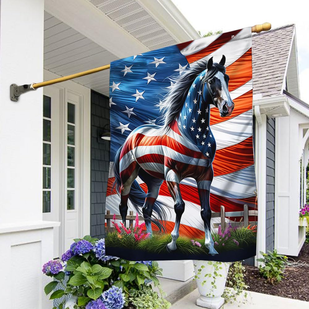 FLAGWIX vista frontal de la bandera American Horse mostrando diseño patriótico y atractivo