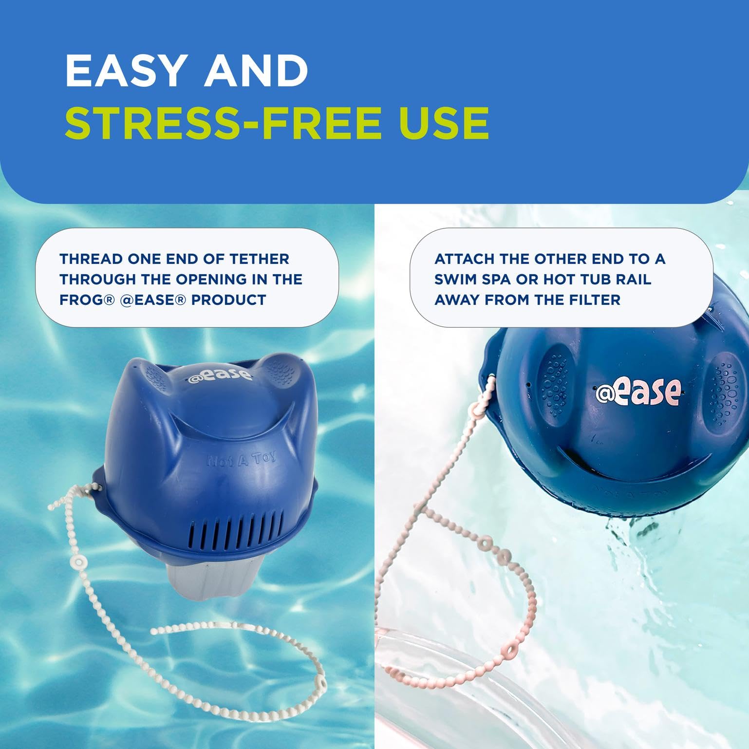 FROG tether junto a cartucho SmartChlor, compatibilidad y posicionamiento claro