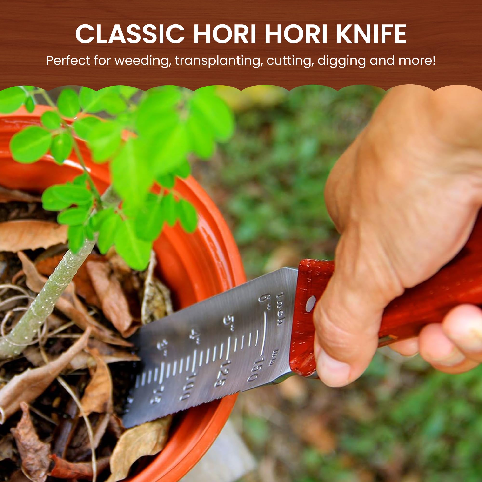 Garden Guru detalle de hoja inoxidable que destaca resistencia y versatilidad