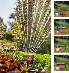 Gardena ZoomMaxx instalado en césped regando área amplia con ajuste visible