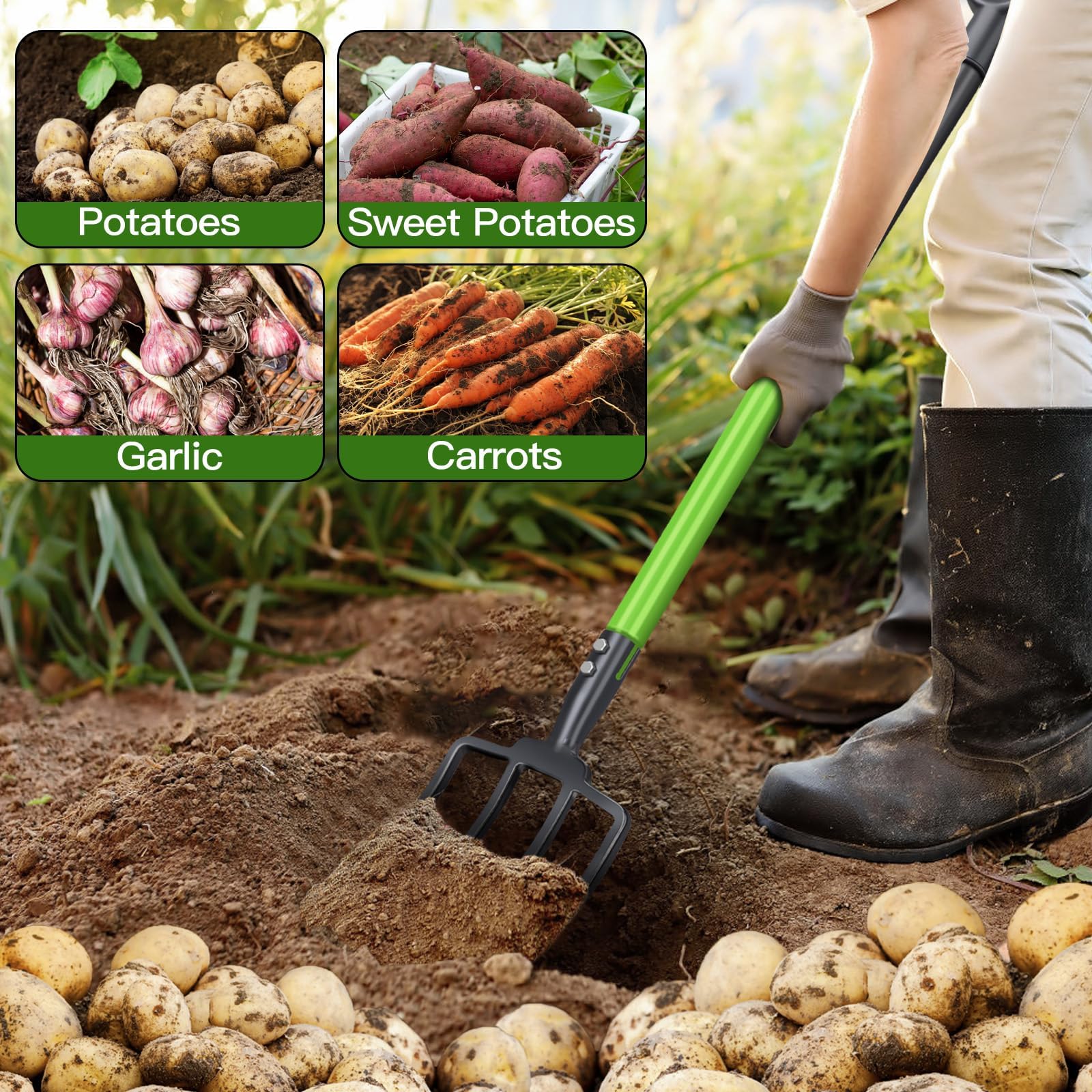 GARDENWORK mango en D con empuñadura de goma ofreciendo agarre ergonómico