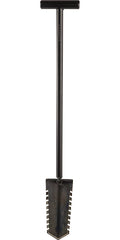 Garrett Razor Relic Shovel vista frontal con funda incluida y transporte fácil
