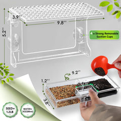 Gbekery primer plano de los tres compartimentos para alimentar distintas aves