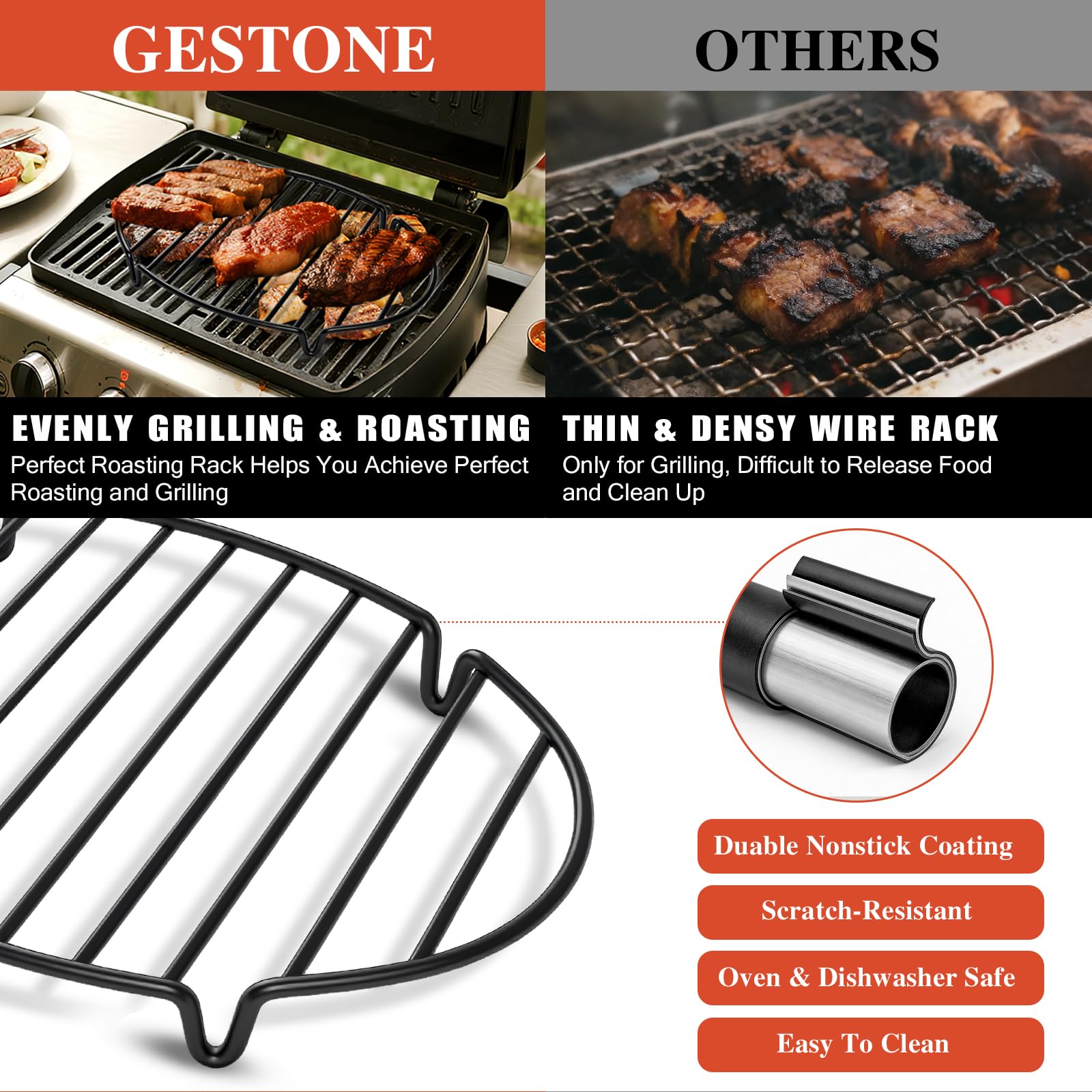 GESTONE rejilla con pavo asado en uso, dorado uniforme y jugos separados