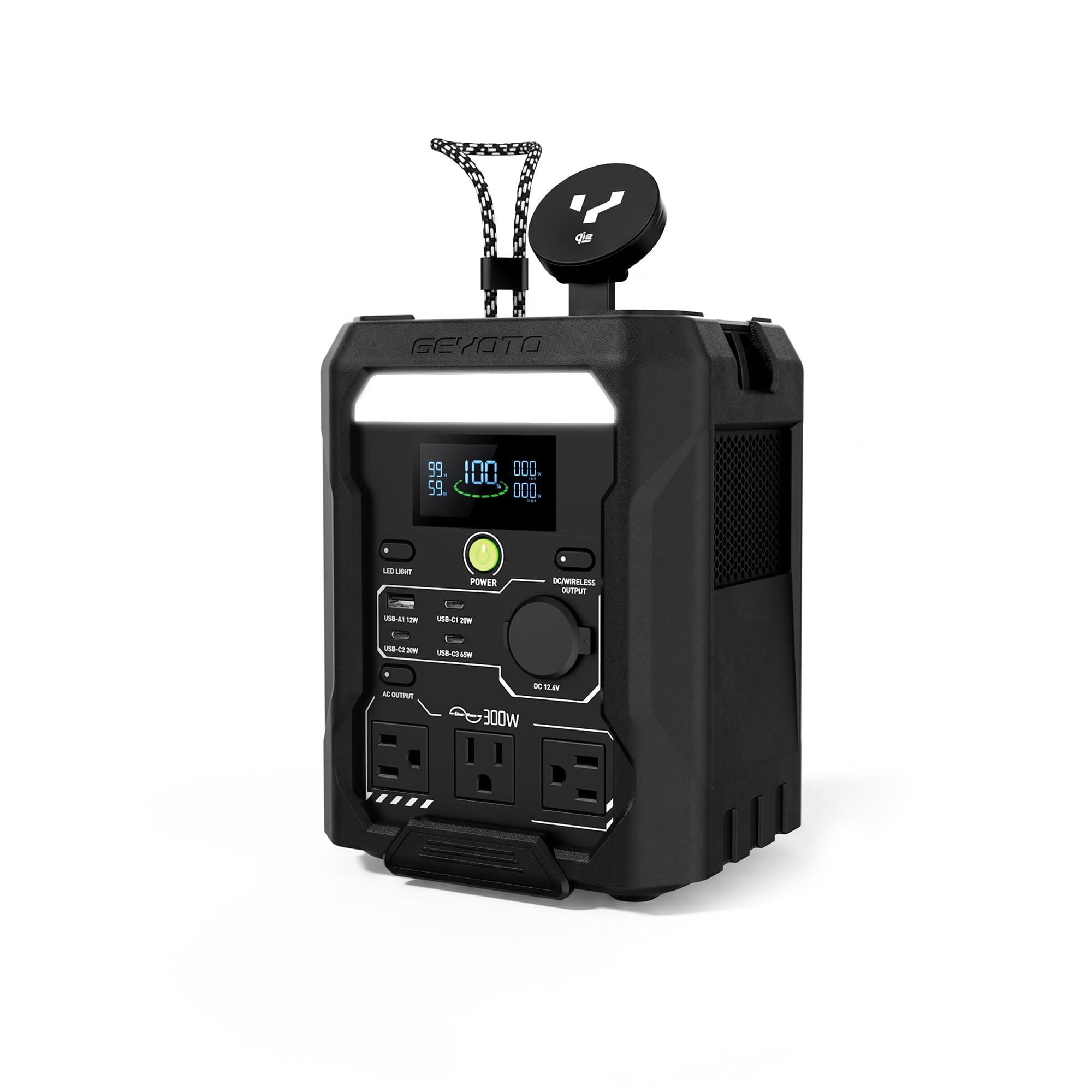 GEYOTO N300 frontal mostrando conexiones y portabilidad útil