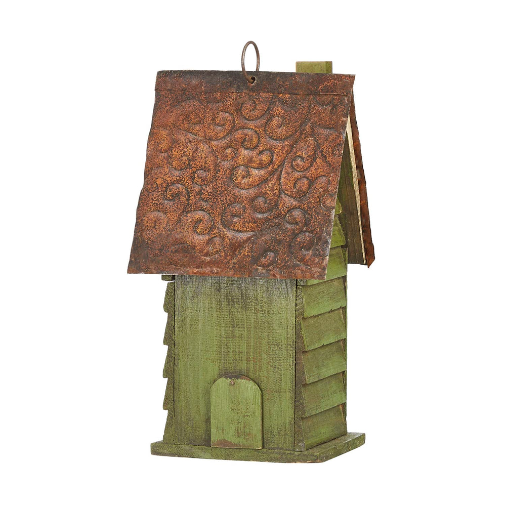 Glitzhome casa para pájaros en escala comparada con manos para visualizar tamaño
