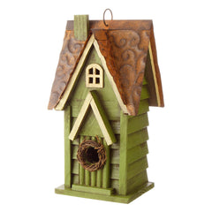 Glitzhome casa para pájaros frontal mostrando diseño rústico y atractivo visual