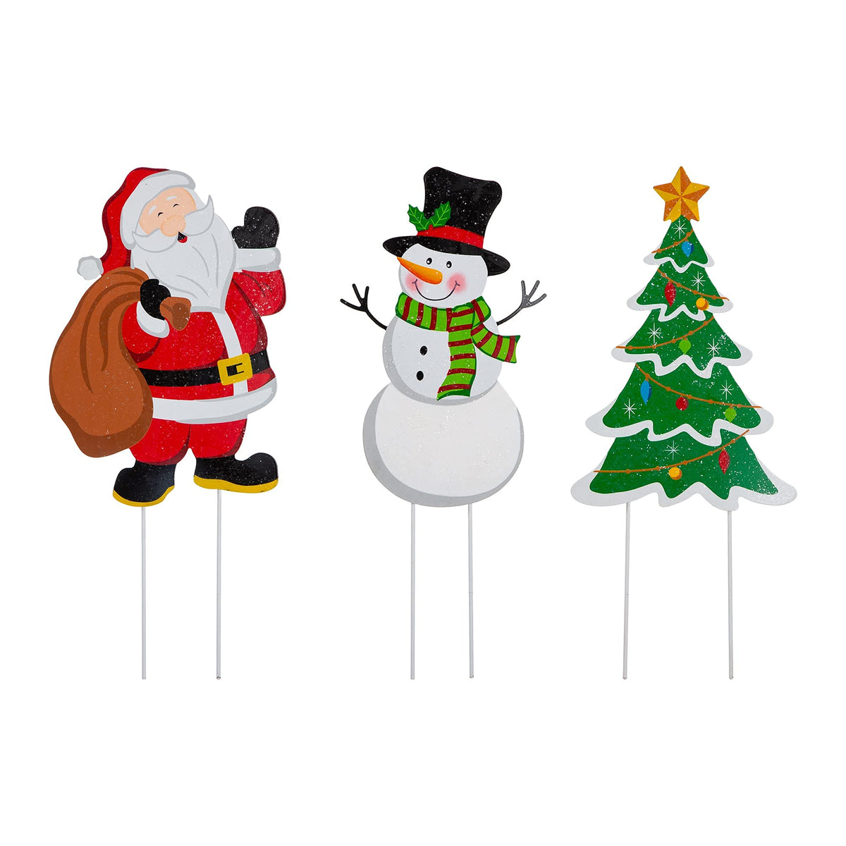 Glitzhome pack de tres estacas frontales decorativas, agrega ambiente festivo