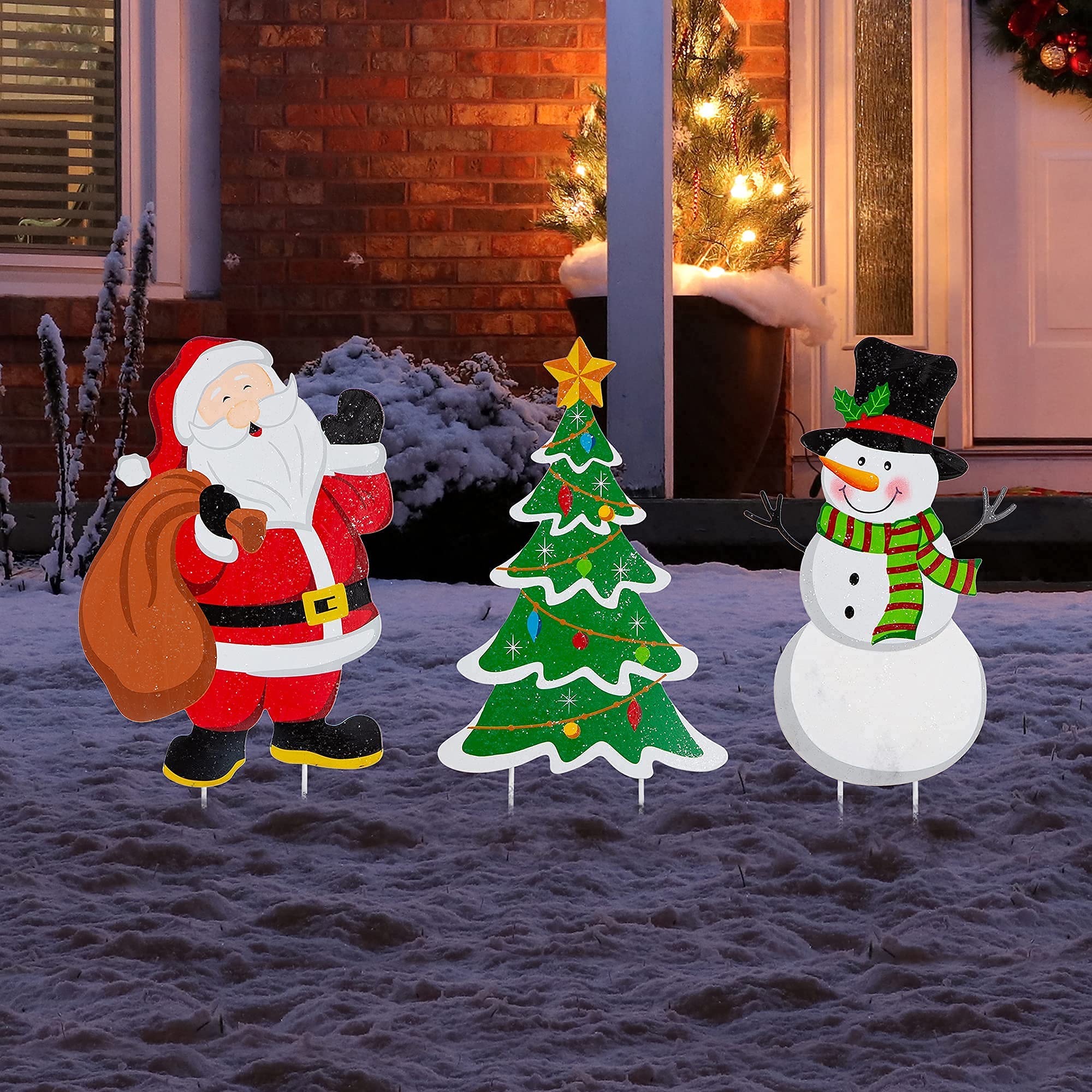 Glitzhome detalle Papá Noel pintado a mano, atractivo visual duradero