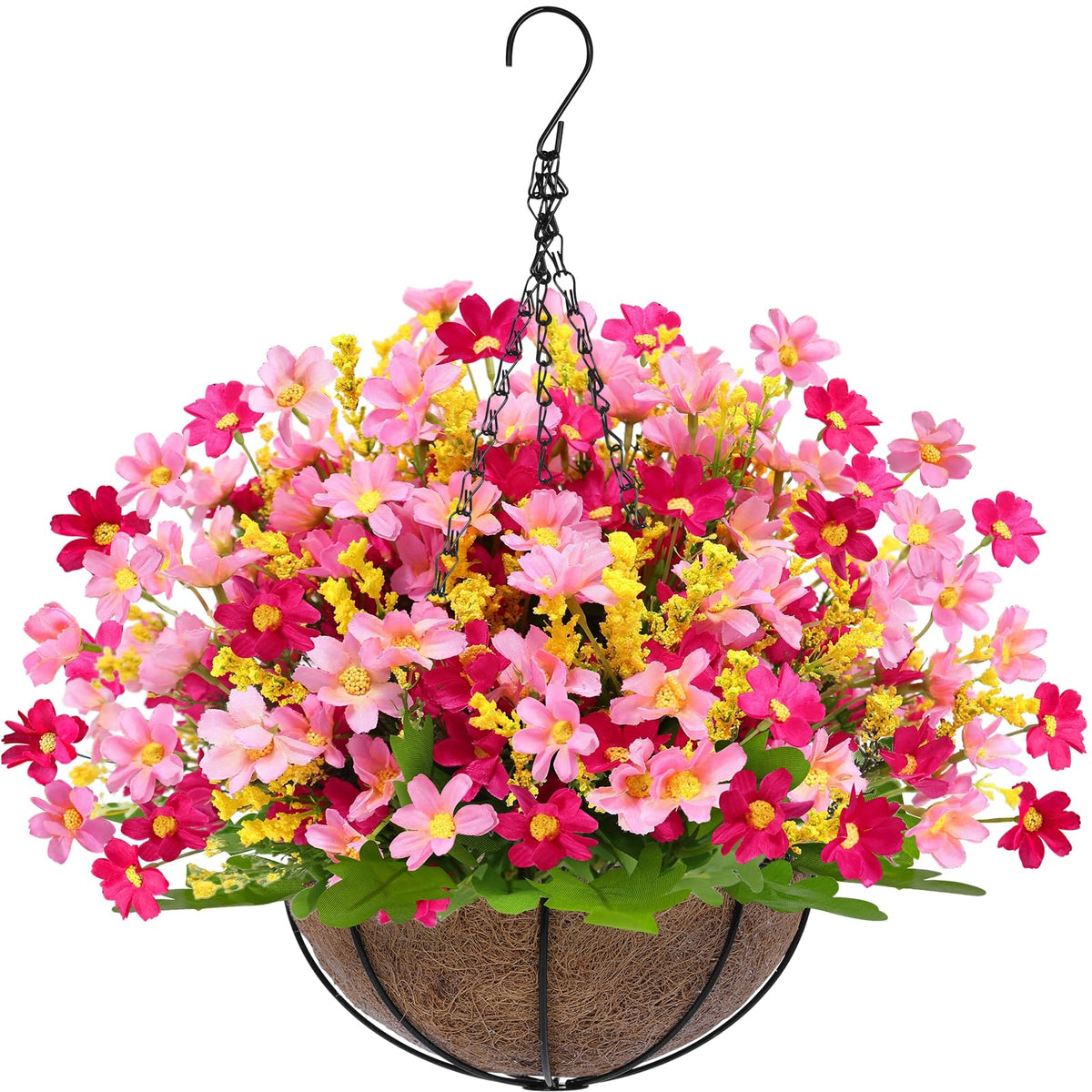 Grandeal cesto colgante frontal mostrando flores y color vibrante