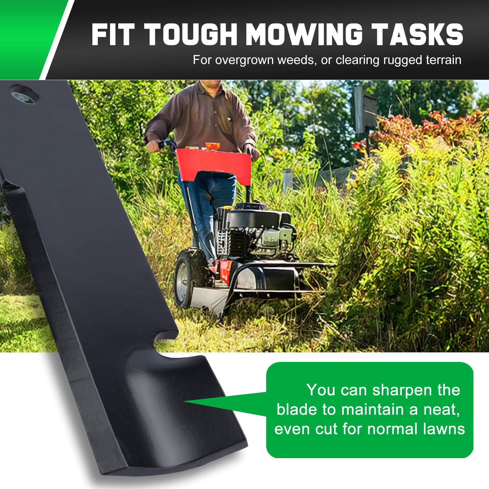 Grasscool cuchilla junto a regla para mostrar dimensiones precisas de 54"