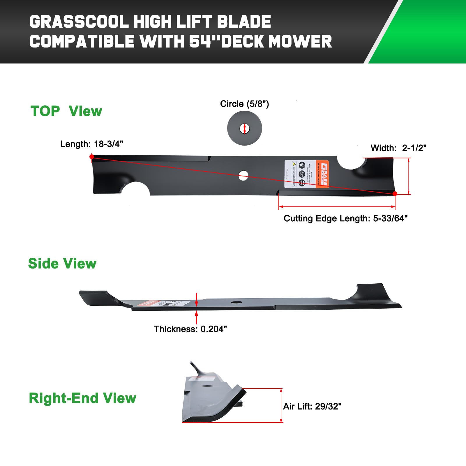Grasscool perfil lateral high-lift que mejora succión y expulsión de recortes