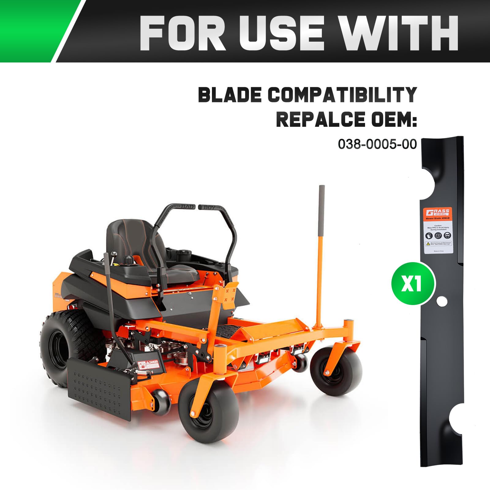 Grasscool detalle del orificio central 5/8" para ajuste seguro en Bad Boy