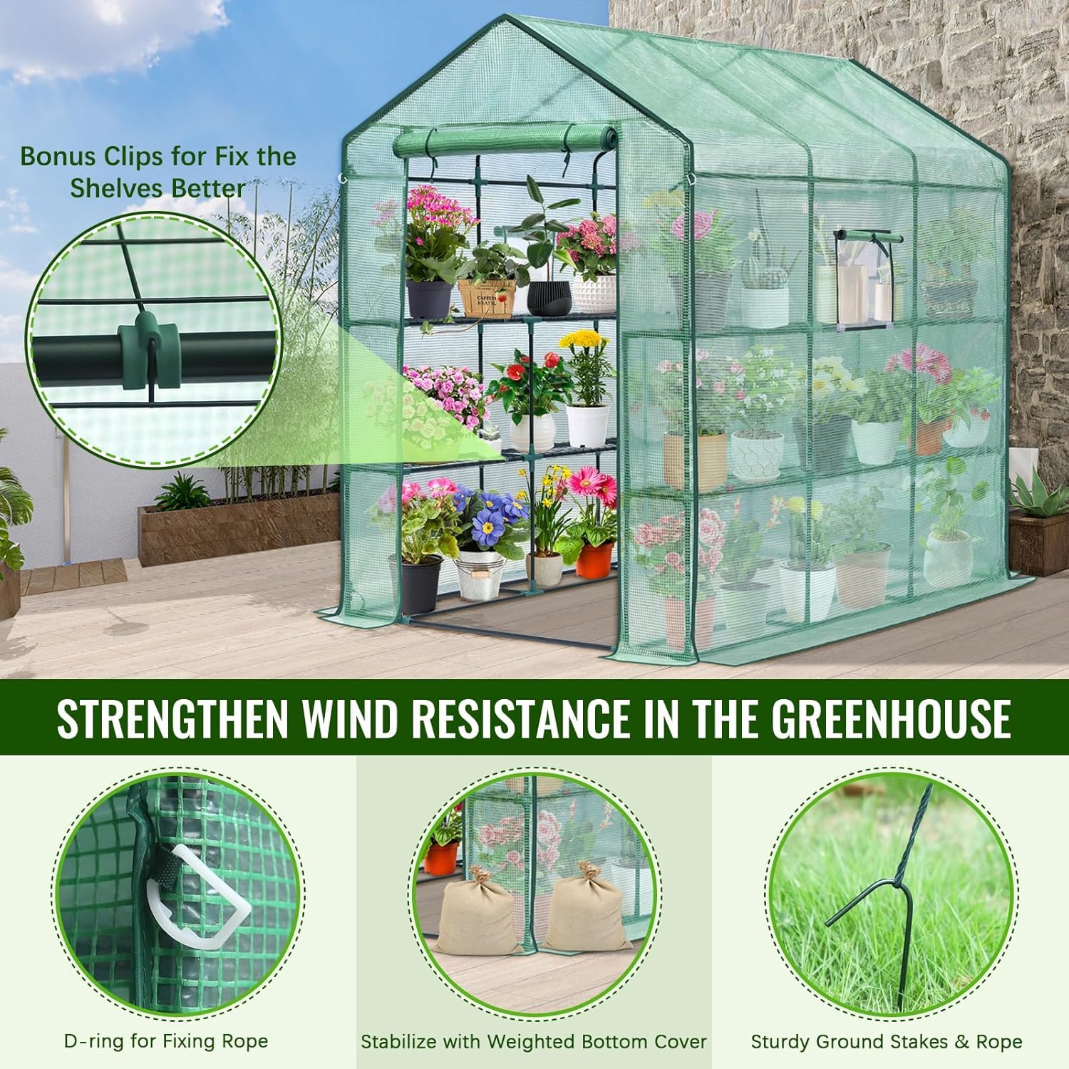 Greengro interior con estanterías organizadas y espacio para 36 macetas
