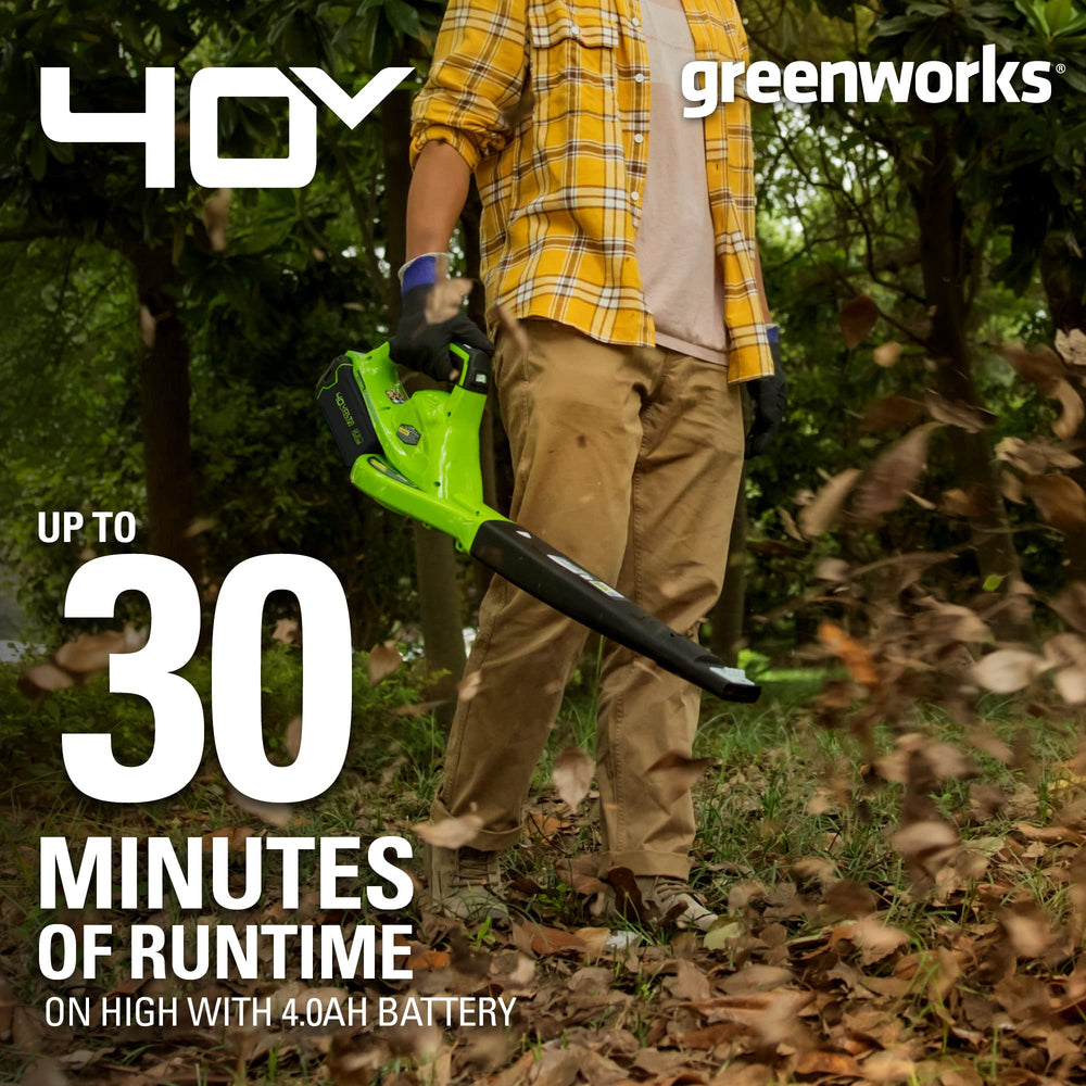 Greenworks batería 4.0Ah incluida mostrando autonomía