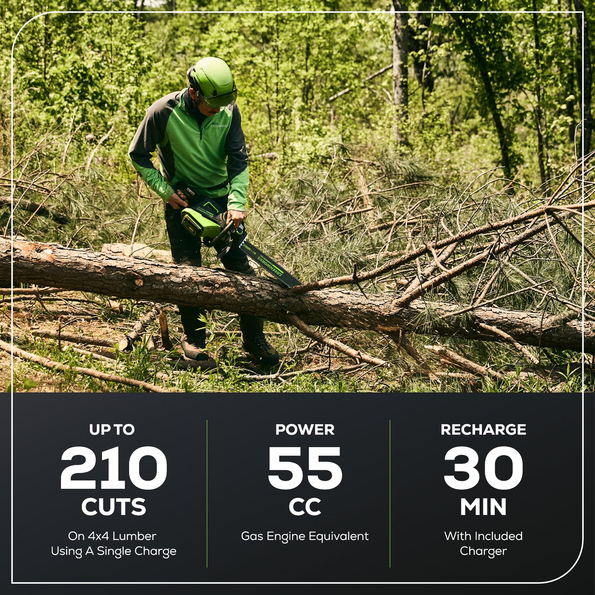 Greenworks batería 82V 4.0Ah posicionada, autonomía para trabajos largos