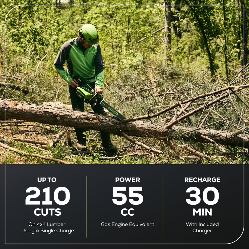 Greenworks batería 82V 4.0Ah posicionada, autonomía para trabajos largos
