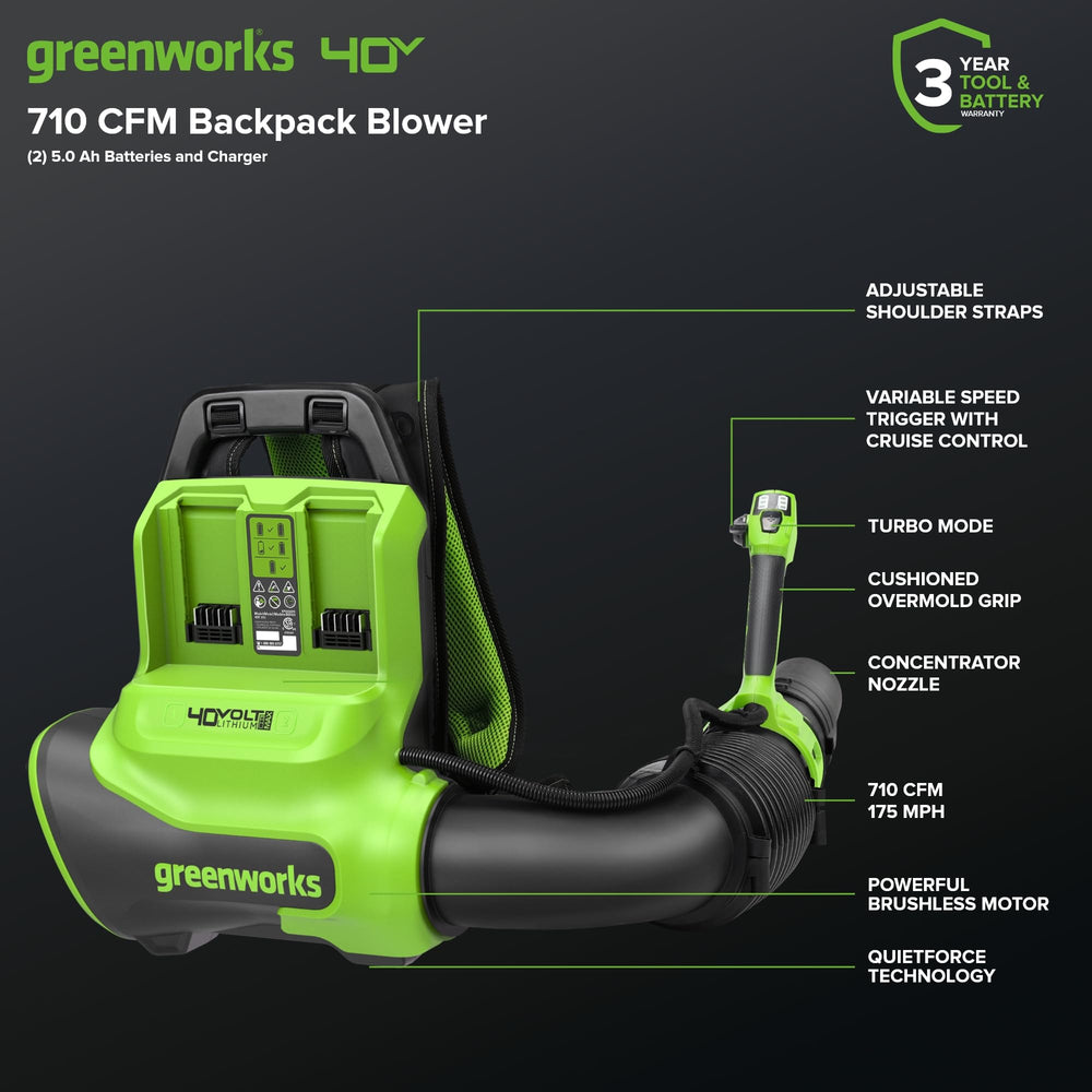 Greenworks detalle de la tubería y boquilla para dirección precisa del aire