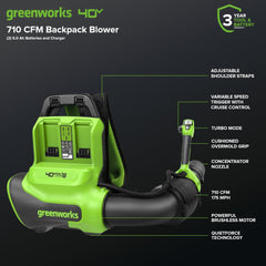 Greenworks detalle de la tubería y boquilla para dirección precisa del aire