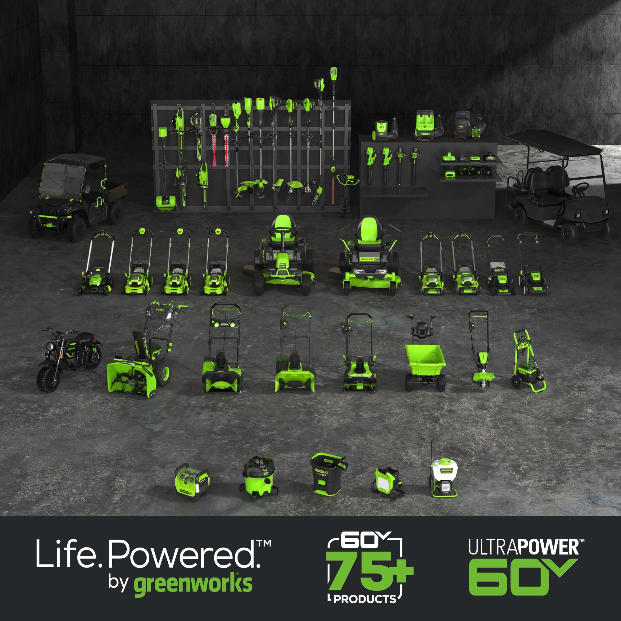 Greenworks motosierra con baterías y cargador mostrando compatibilidad